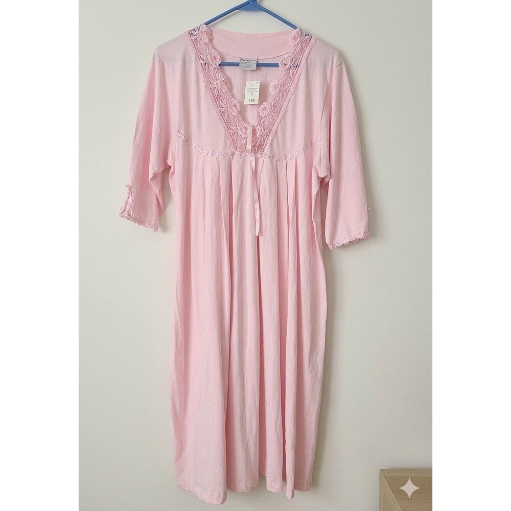 Vintage Sweet Whispers Pale Pink Cotton Nightgown Women’s Large Romantic Cottage